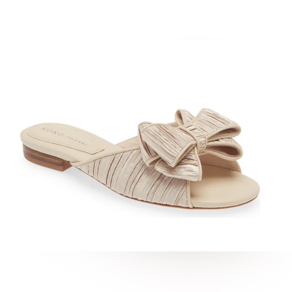 Koko + Palenki Champagne Satin Ruffled Dara Bow Slide Sandal Womens 7 Formal - Picture 1 of 7